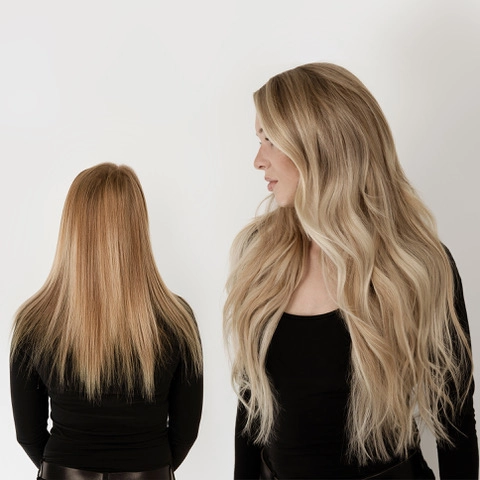 Haarverlängerung balayage blond – Arbeitsergebnis von Friseur Mandy und Team