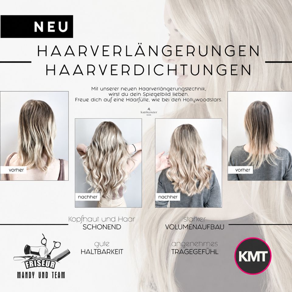 Haarverlängerungen und Haarverdichtungen bei Friseur Mandy und Team - vier Vorher-Nachher-Beispiele mit katrin.meier Tressen