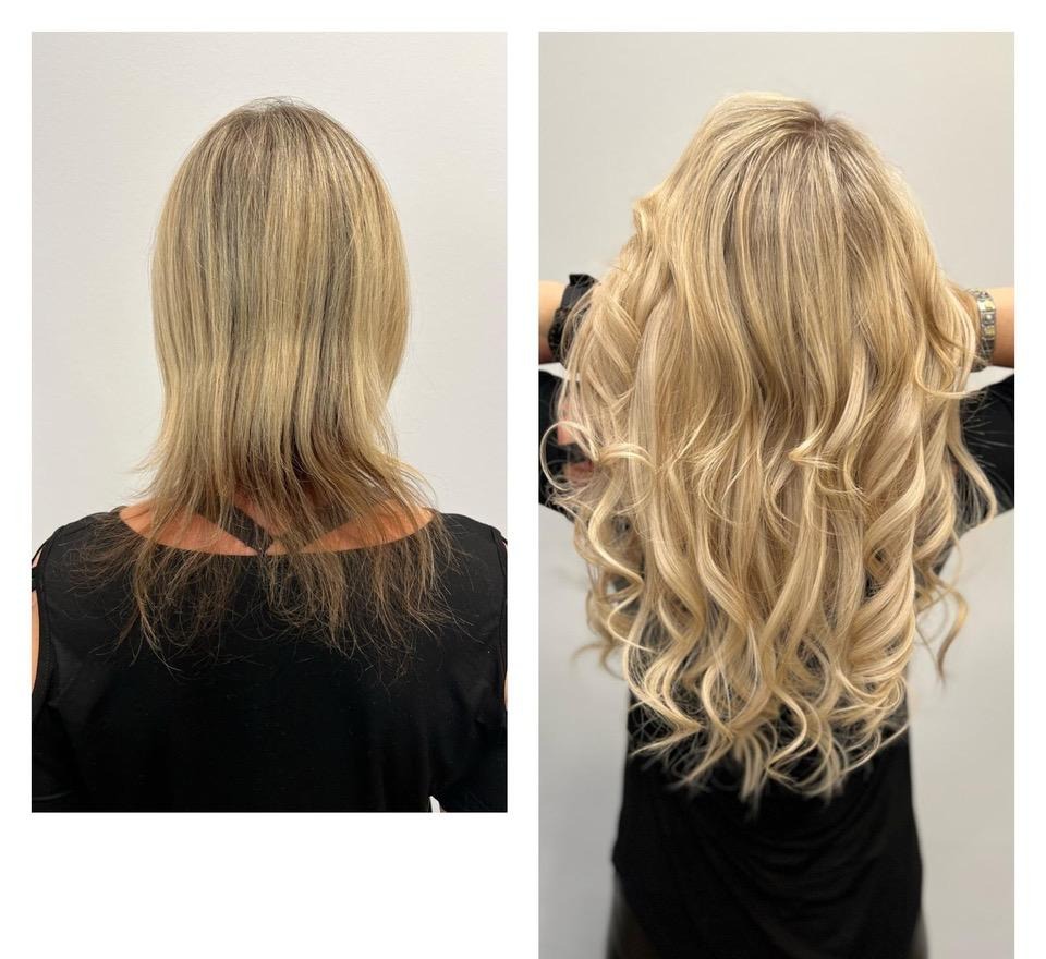 Vorher und nachher - Haarverlängerung in Blond