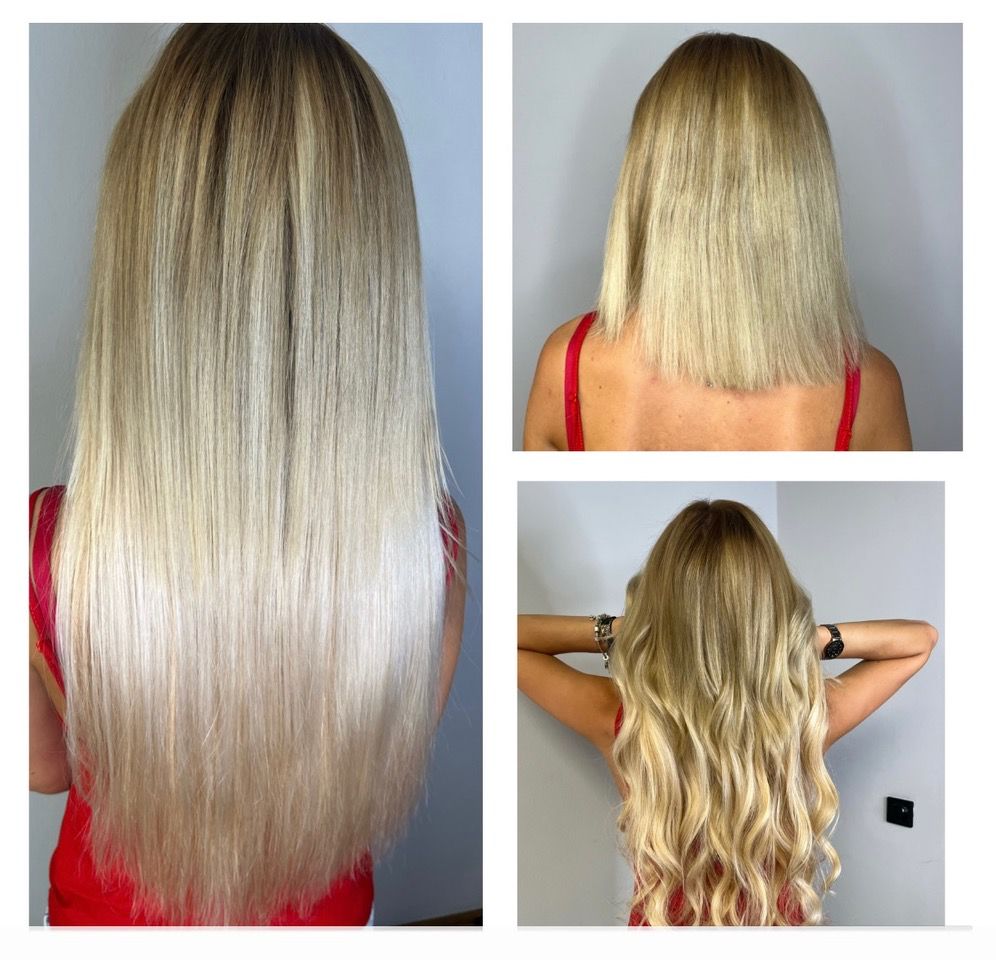 Haarverlängerung in Blond - drei Ansichten