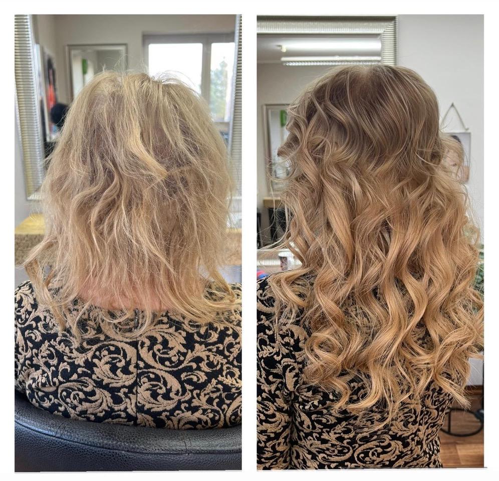 Vorher und nachher - Haarverlängerung im Salon